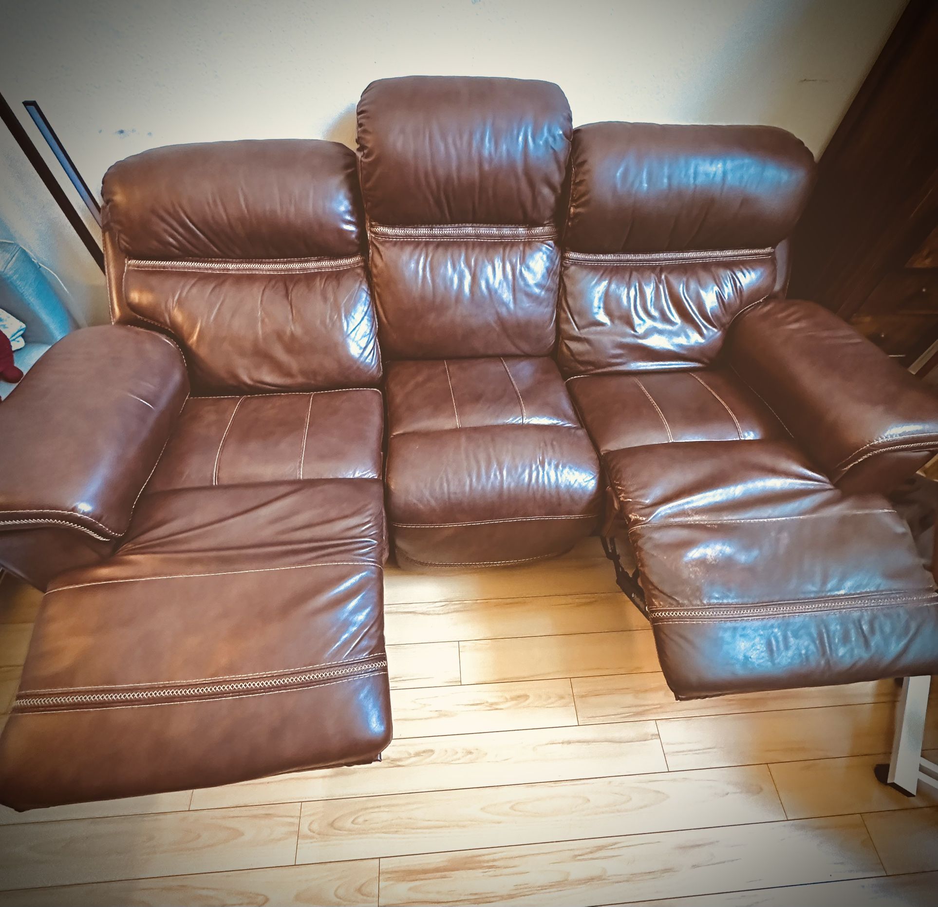 High-End Genuine Leather Power Reclining Sofa - Paid $3,500+