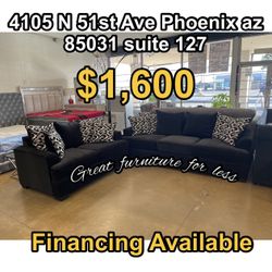 Sofa And Loveseat Black With Pillows Brand New 