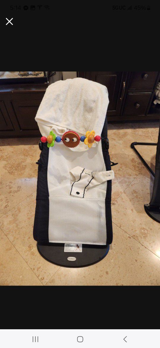Babybjorn Mesh Baby Chair Lounger With A Towel And Wooden Toy Used
