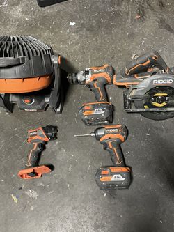 Ridgid 18v tool set 9 piece And 3 Batteries 