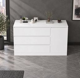 White Wooden Side Cabinet / Dresser w/ Hidden Drawers