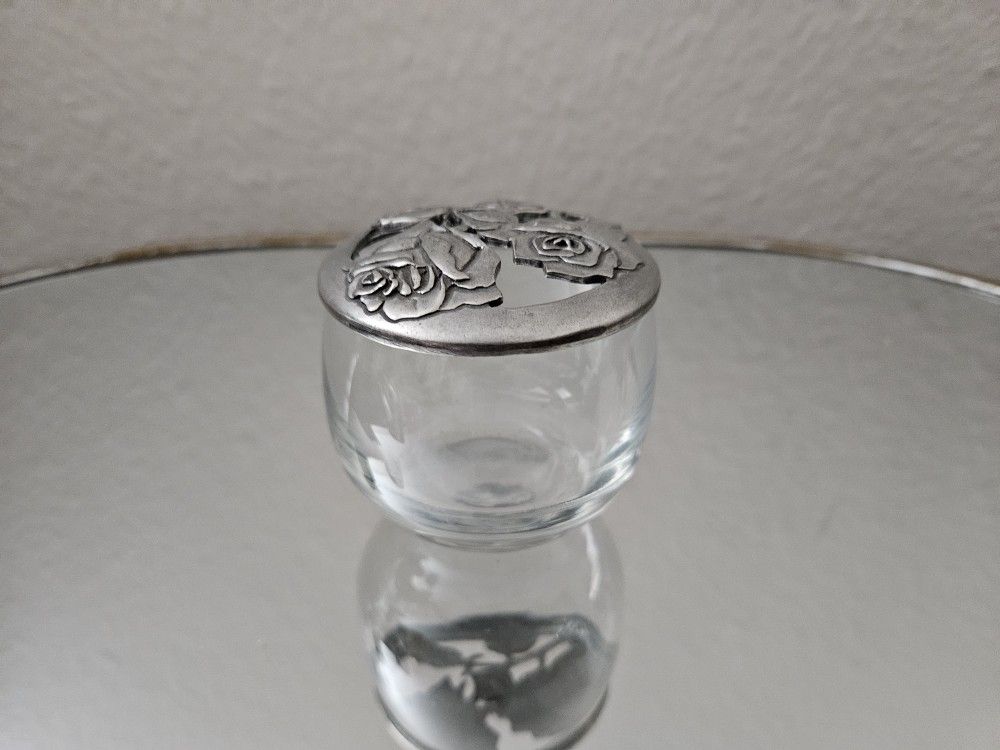 Vintage Glass Potpourri Dish with Pewter Lid - Made in Canada - Seagull Pewter