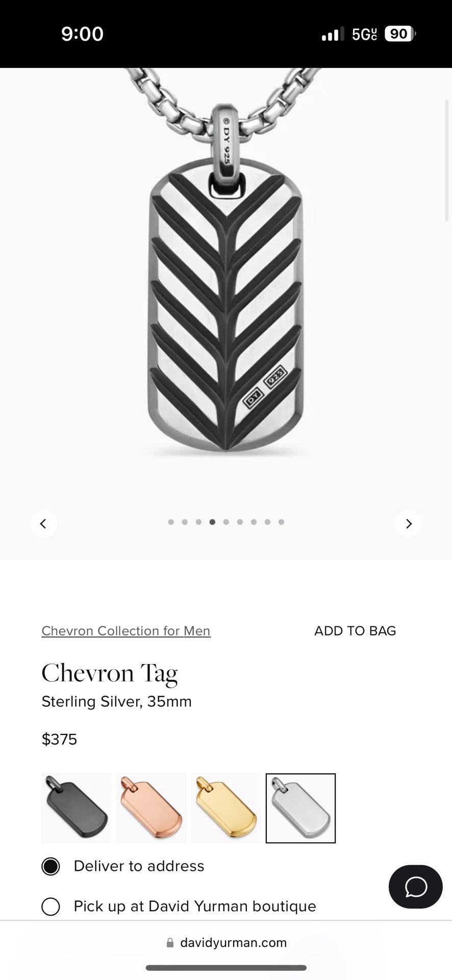 David Yurman Chevron Tag Pendant 35mm
