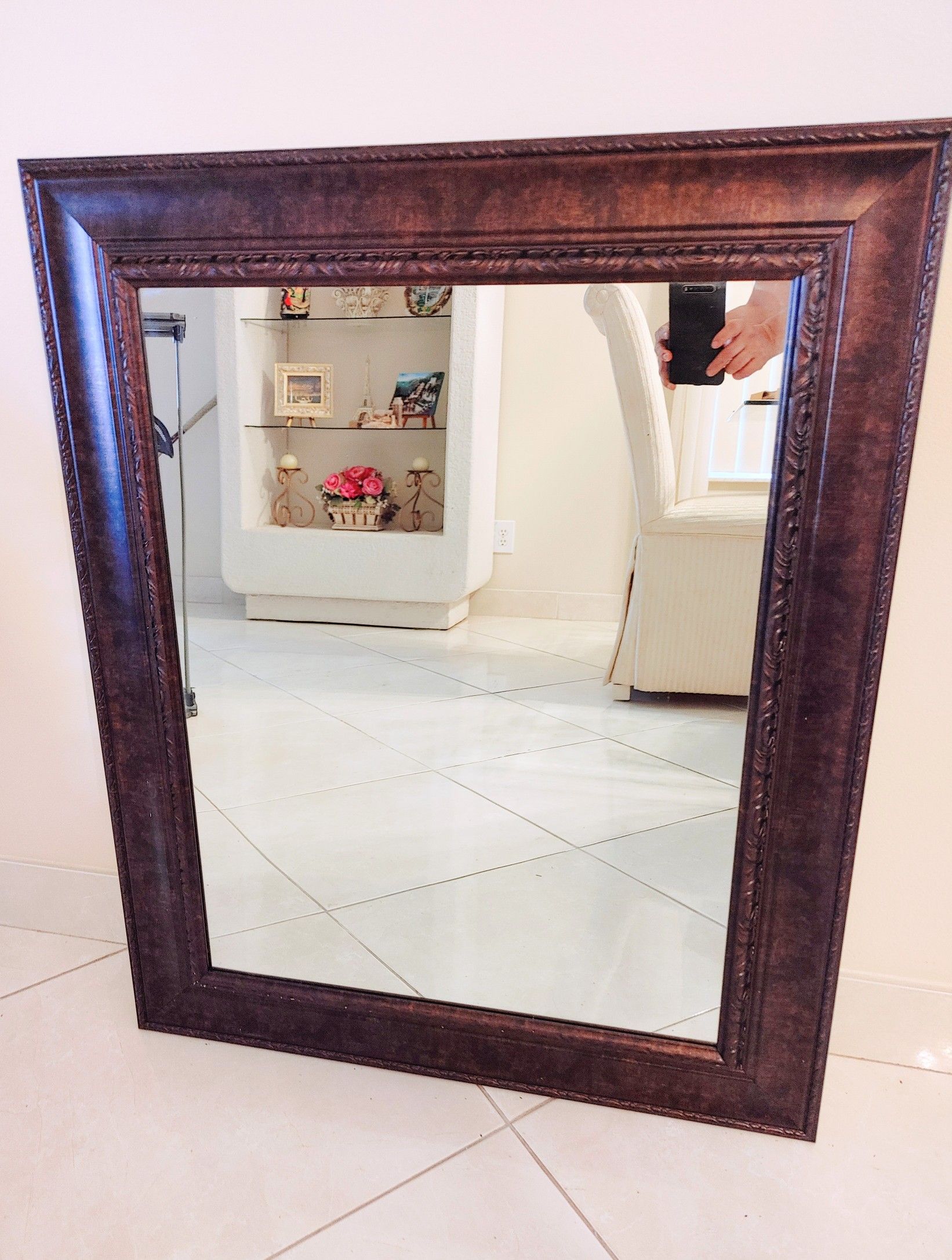 28"x34” Beveled Wall Mirror w/ Brown Frame