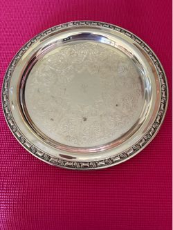15 Inch Round Silverplated Tray, “L” In Center Of Front Of Tray, 5-25-74 On Back