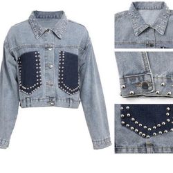 oversized rhinestone Jean jacket 