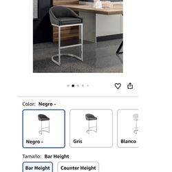 Armen Living Katherine Brushed stainless steel bar stool with black faux leather