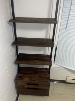 Dark Wood Wall-Mounted Nightstand w/ Shelves & Drawers