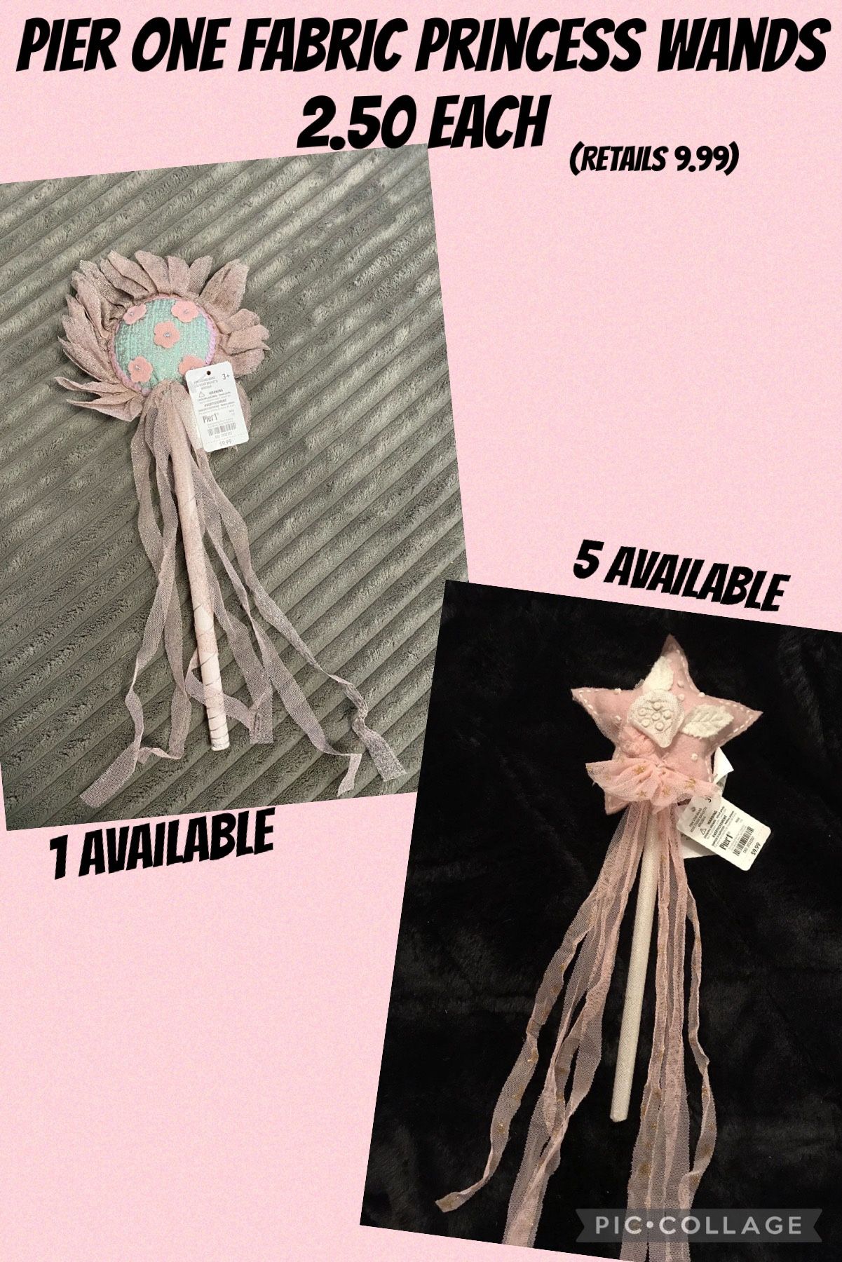 Pier One Fabric Princess Wands NEW 2.50 Each