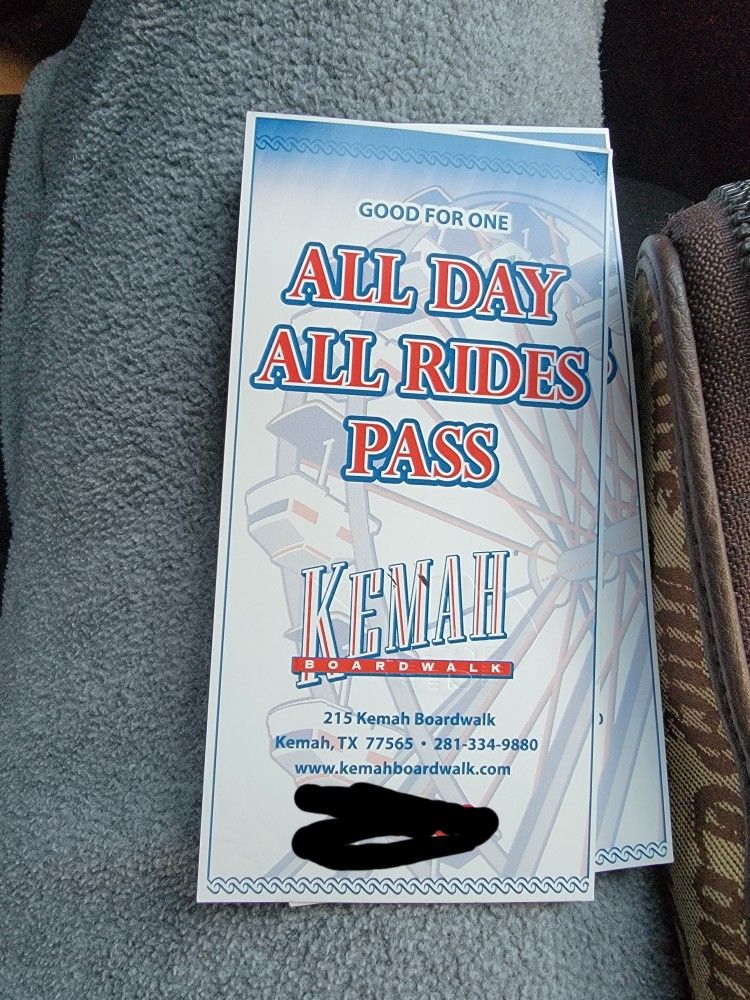 2 Kemah Boardwalk Passes. All Day Passes 