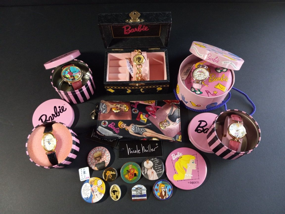 Vintage 1990's Watch/Wristwatches Barbie Collection of 5 Watches plus Extras