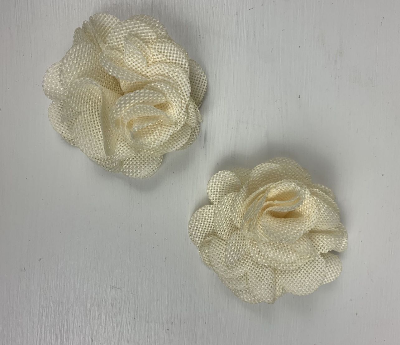 2 Beige Fabric Flower Stickers