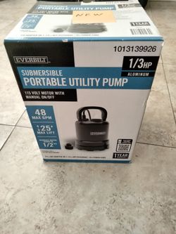 Everbilt 1/3 HP Submersible Aluminum Utility Pump NEW