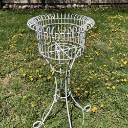 Elegant White Wrought Iron Plant Stand 