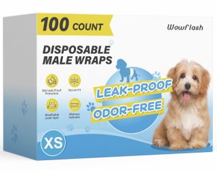 Wowflash Disposable Male Dog Wraps XS 100 Count