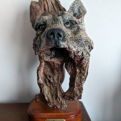 Vintage Grey Wolf Sculpture - Wood base By Marka Gallery

