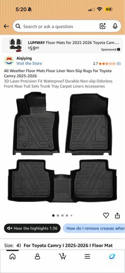 Toyota Camry floor mats 2025-26