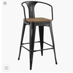 Promenade Bar Stool In Antique Black Powder Coated Metal & Bamboo by Modway
