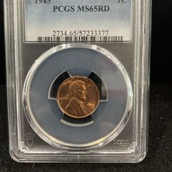 1945 P Gem Uncirculated Lincoln Penny Graded At MS65RD 4-1