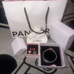 PANDORA TWO TONE BRACELET AND 3 CHARMS BRAND NEW WITH PROOF OF RECEIPT 