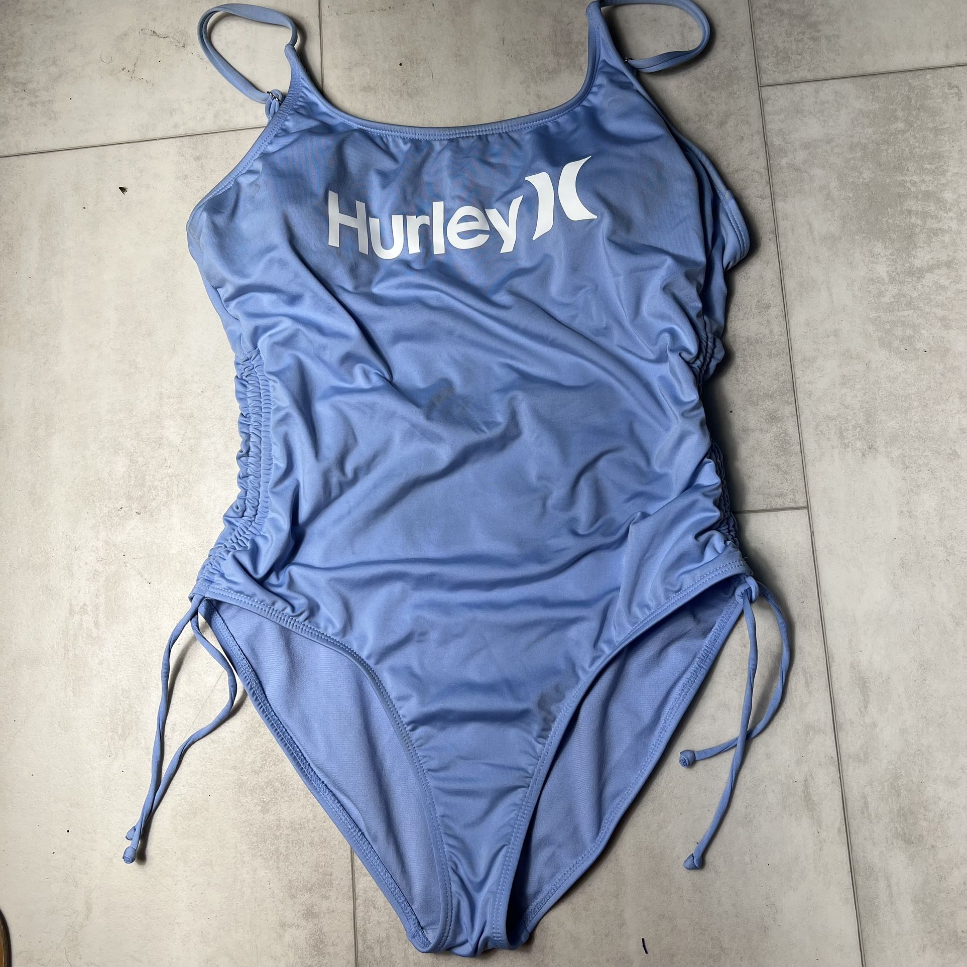 Blue HURLEY One Piece Swimsuit Cinch Sides Large Removable Pads
