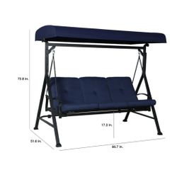 Mainstays Belden Park 3 Person Freestanding Daybed Outdoor Steel Porch Swing with Canopy - Blue