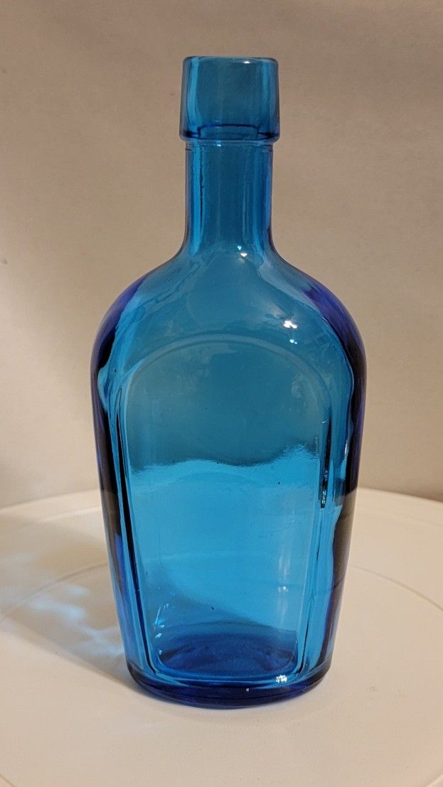 Vtg Wheaton NJ Blue Glass Medicine Bottle 6 Inch