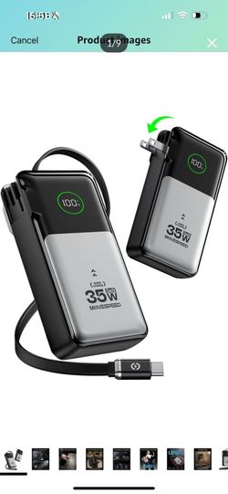 Brand new in box MOVE SPEED 3 in 1 Portable Charger with Built-in Retractable 27.6in Cable and Foldable Wall Plug, 35w 10,000mAh GaN Fast Charging Pow