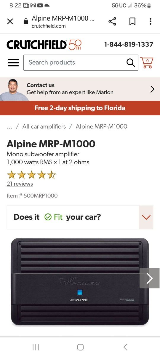 Alpine Mrp-m1000  1000 Watts At 2 Ohm