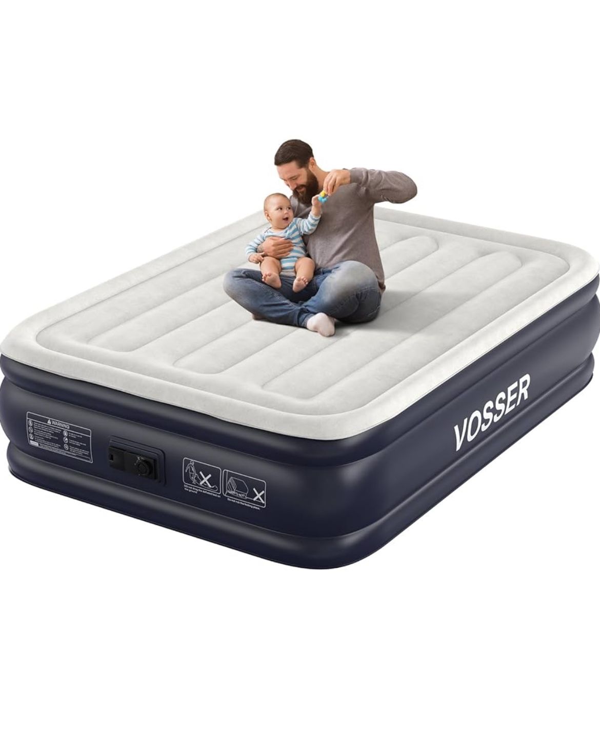 Air Mattress Full, 18'' Inflatable Mattress with Built in Pump, Self Inflatable/Deflation, Blow Up Mattress in 3 Mins, of Upgraded Vertical Beams, Flo