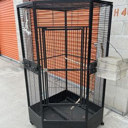 Large Pentagon Corner Open Playtop Parrot Bird Cage  Width 30” X 64”Height Black Vein