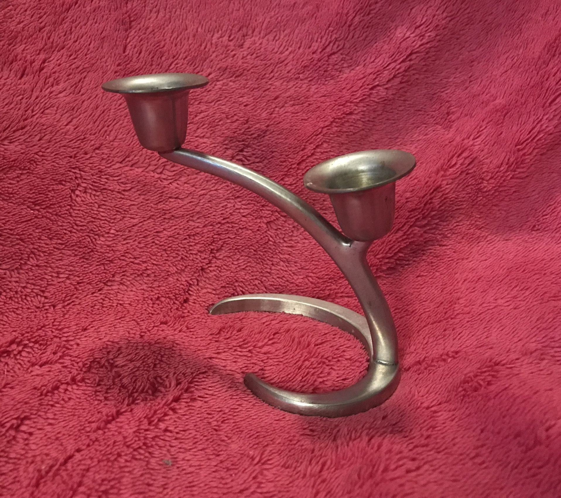 Fred Dodson FD Hammer Stamped 4.5” Double Candlestick Holder Pewter? Silver? VERY RARE!