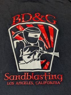 Vintage LA Fruit of the Loom Heavy BD&G Sandblasting Graphic Pocket T-Shirt 2XL