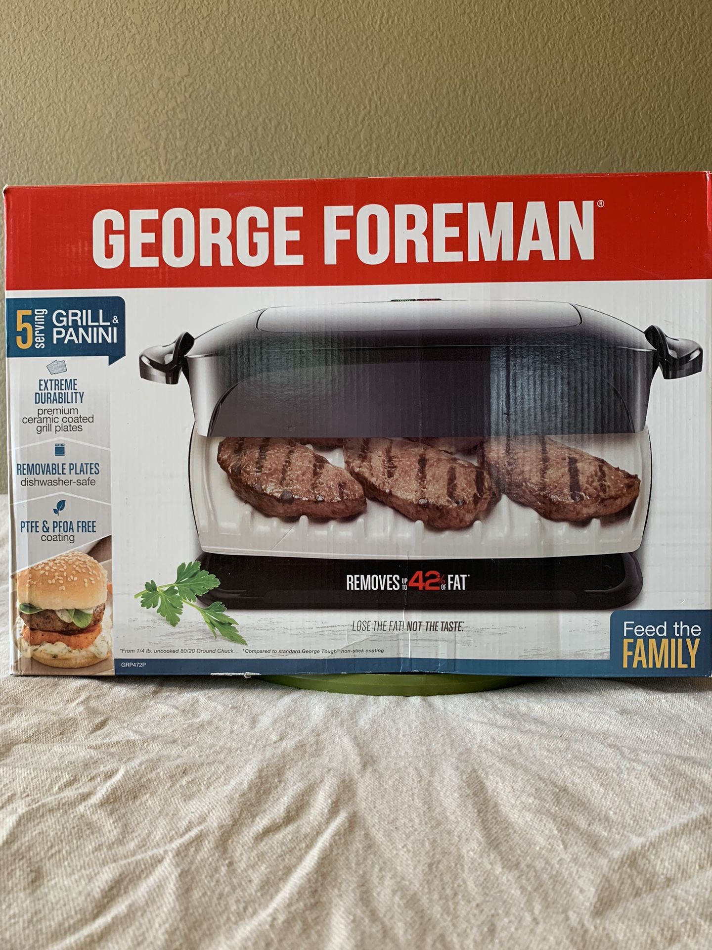 New-George Foreman 5-Serving Removable Plate Grill and Panini Press