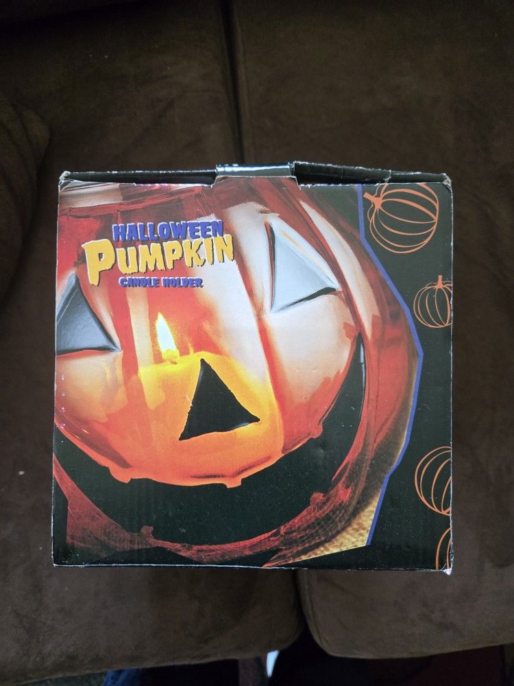 Halloween Pumpkin Glass Candle Holder