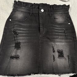 Black Label Distressed Black Denim Mini Skirt 