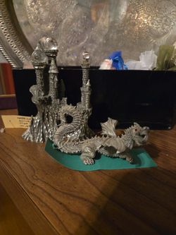 Pewter Crystal Castle & Dragon