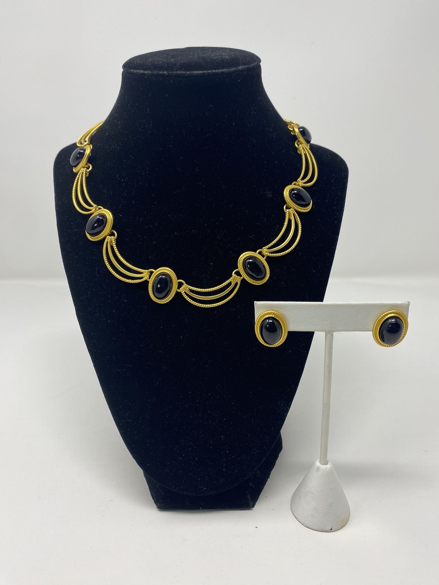Vintage Gold Plated and Black Boho Jewelry Set