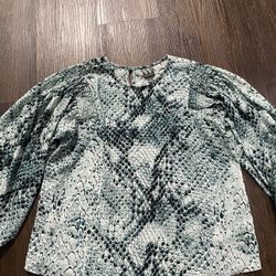 Womans Snake Print Teal Black Bubble Sleeve Shirt Size Small By Worthington #5