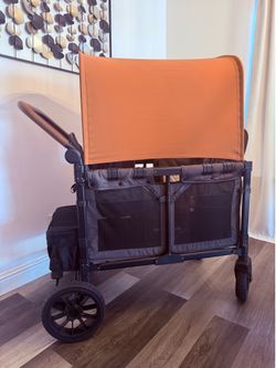 WonderFold W4 Luxe Pro Stroller Wagon - Collapsible Stroller Wagon with Aluminum Frame - Adjustable Canopy & Push Handle - XL All-Terrain Wheels