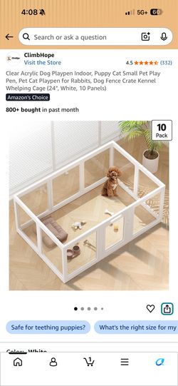 NEW IN BOX  Clear Acrylic Dog Playpen Indoor, Puppy Cat Small Pet Play Pen, Pet Cat Playpen for Rabbits, Dog Fence Crate Kennel Whelping Cage (24", Wh