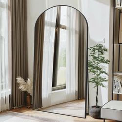 New, 76 x 34 Inch Arched Full-Length Mirror with Stand - Black Floor Mirror