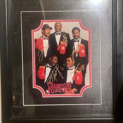 Champions Forever featuring five heavyweight boxing champions: Muhammad Ali, George Foreman, Joe Frazier, Ken Norton, and Larry Holmes. 
