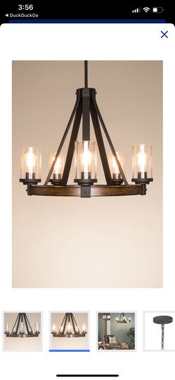 Kichler Barrington 5 Light Distressed Black & Wood Tone Rustic Chandelier