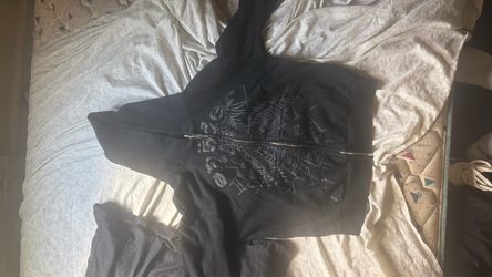 Sp5der Black Zip-Up Hoodie