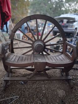 Wagon wheele bench seat with table