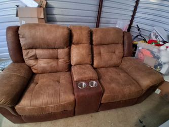 Brown Reclining Sofa with Center Console