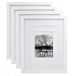Egofine 11x14 Picture Frames Set of 4, Made of Solid Wood Covered by Plexiglass 5x7 and 8x10 with Mat or 11x14 without Mat, for Table Top Display and