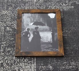 Framed Vintage Photo Print - Victorian Street Rainy Night Umbrella Lamp Post Art (8x10)