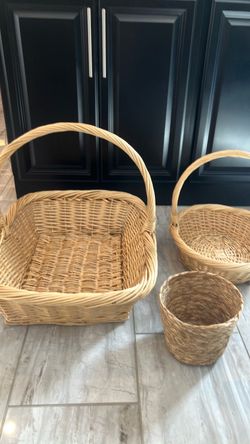Set of 3 Woven Storage & Decorative Baskets – Natural Rattan & Seagrass
